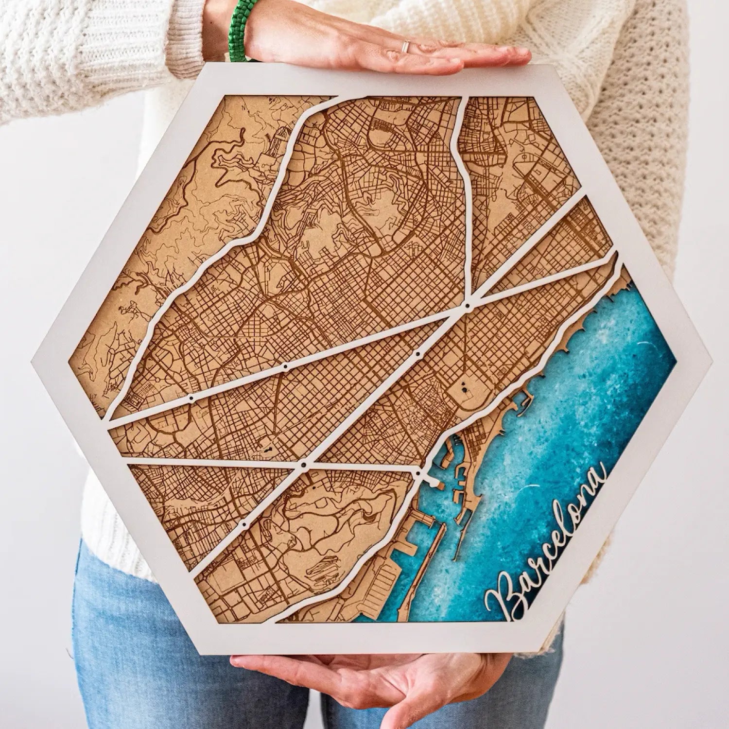 Hexagon Wooden Map